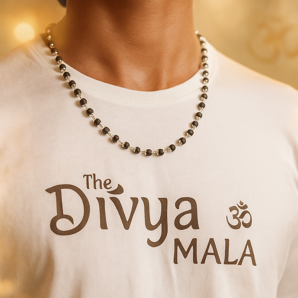 Karungali Mala Silver Cap Necklace