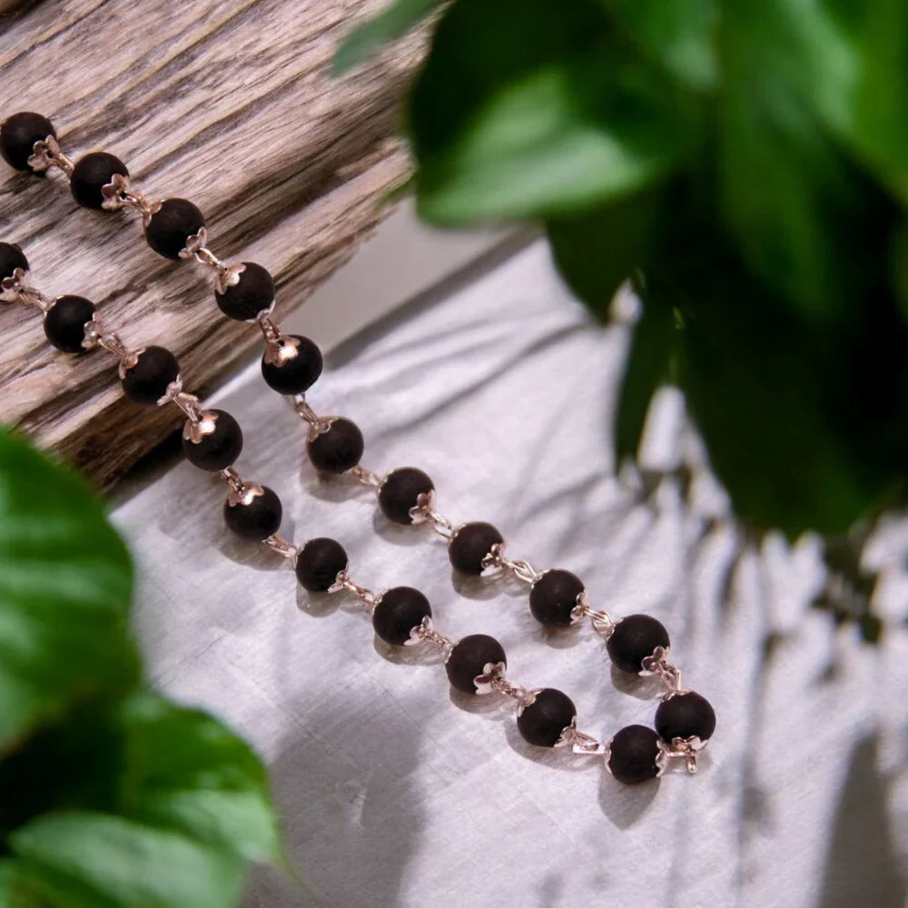 Karungali Mala Silver Cap Necklace